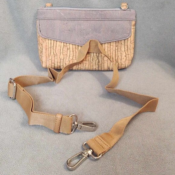 NWOT Hand Crafted Handmade Upcycled Grey & Natural Cork Clutch/ Crossbody - Picture 3 of 13